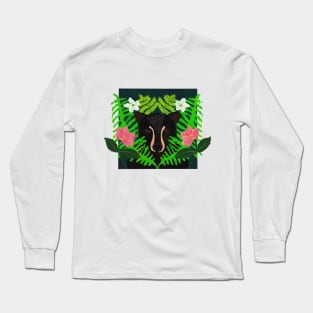 Black bear hiding in ferns and flowers Long Sleeve T-Shirt